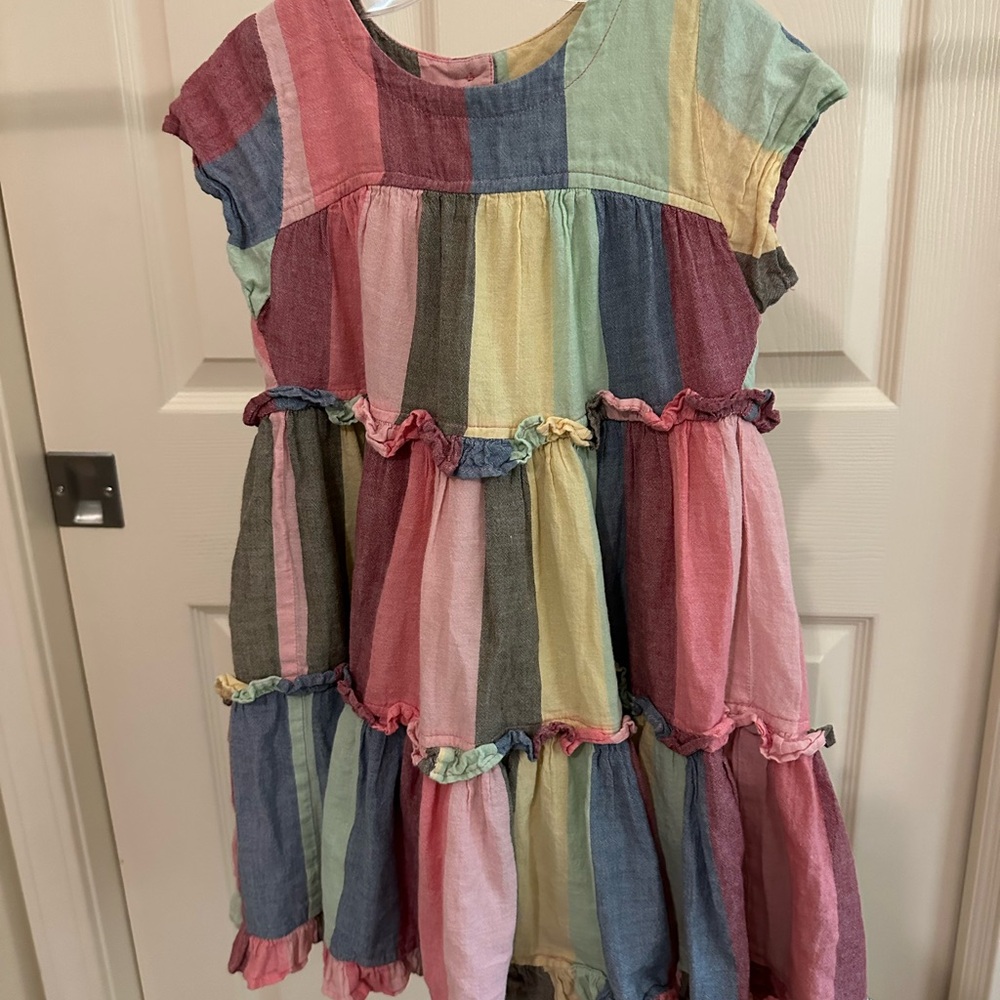Girls Pink Chicken Striped Ruffled Sundress
